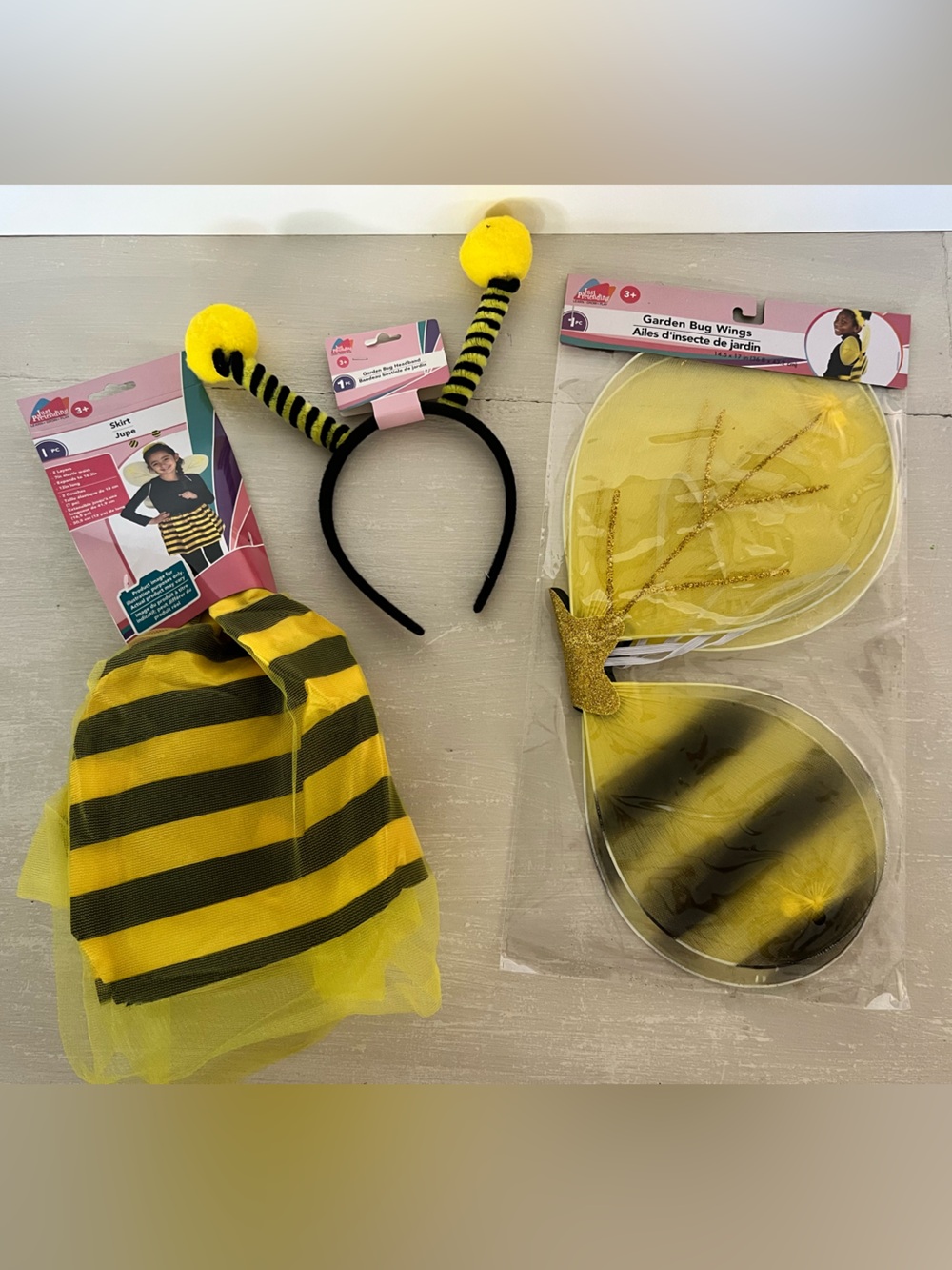 NEW Just Pretending Bumble Bee Costume Skirt Wings Headband Kids 3-Pc